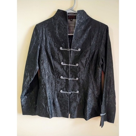 Miniye Sz M Black Textured Asian Jacket Toggle Closure Blazer - Picture 1 of 3